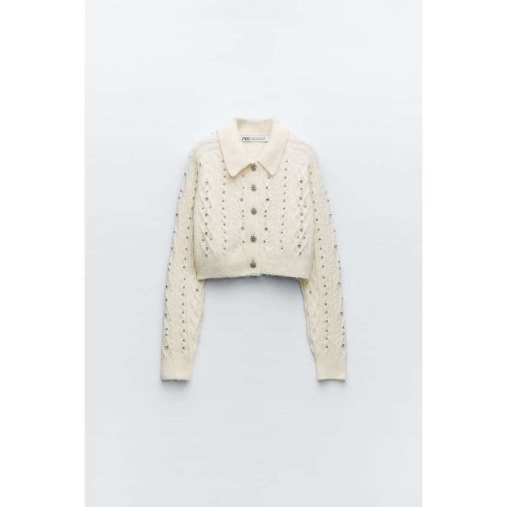 🤍 BEADED CROP KNIT CARDIGAN - Picture 4 of 8